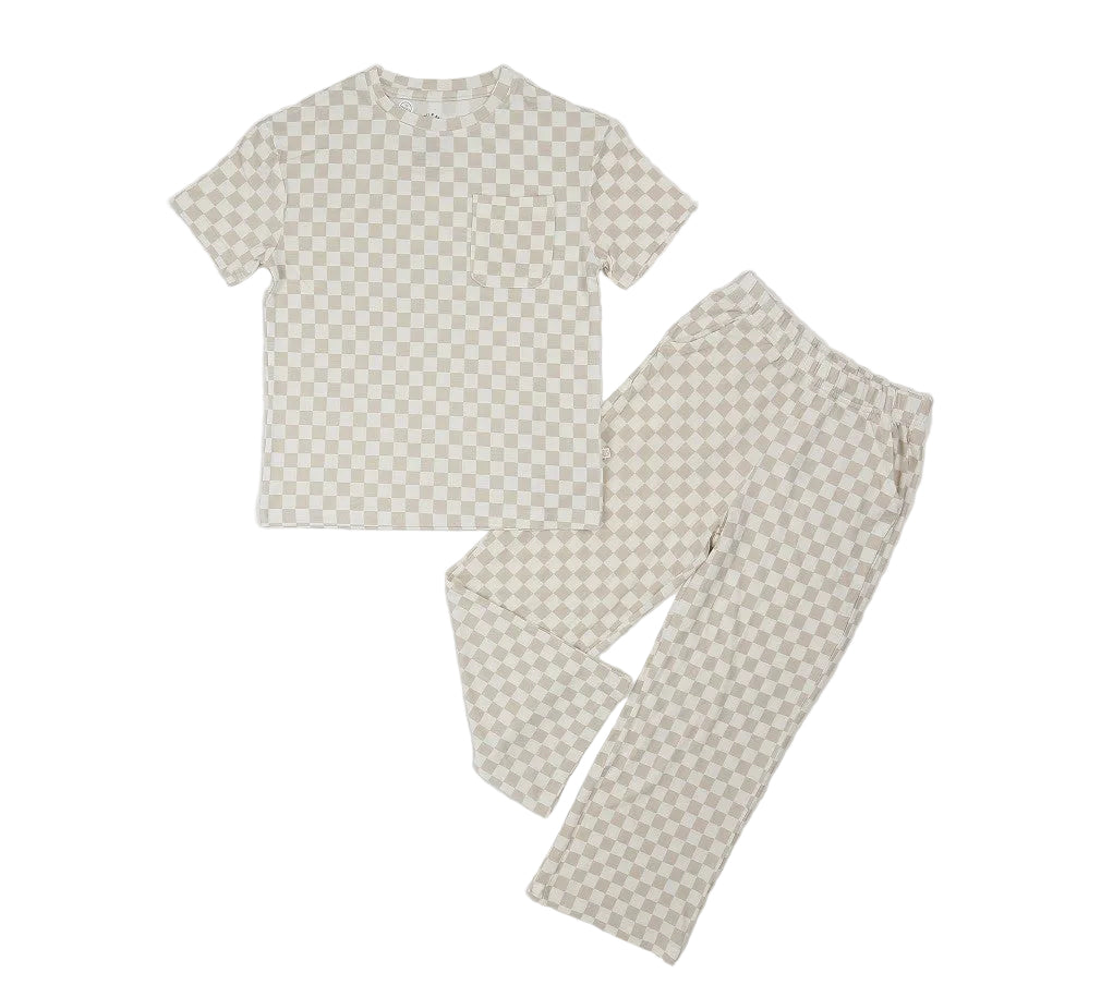 Cream Checkered Big Kid 2-Piece Set