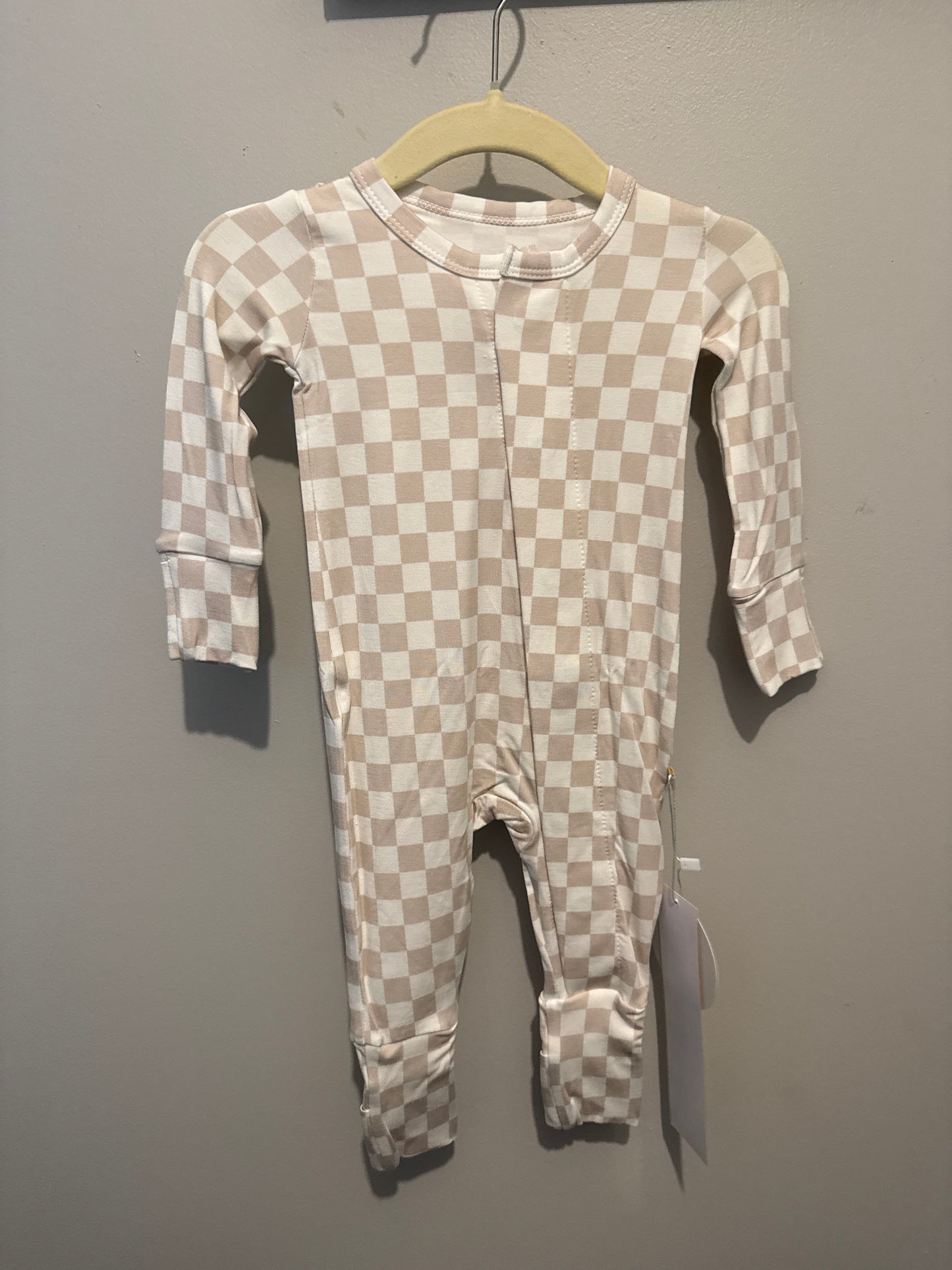 Cream Checkered Magnetic Onesie