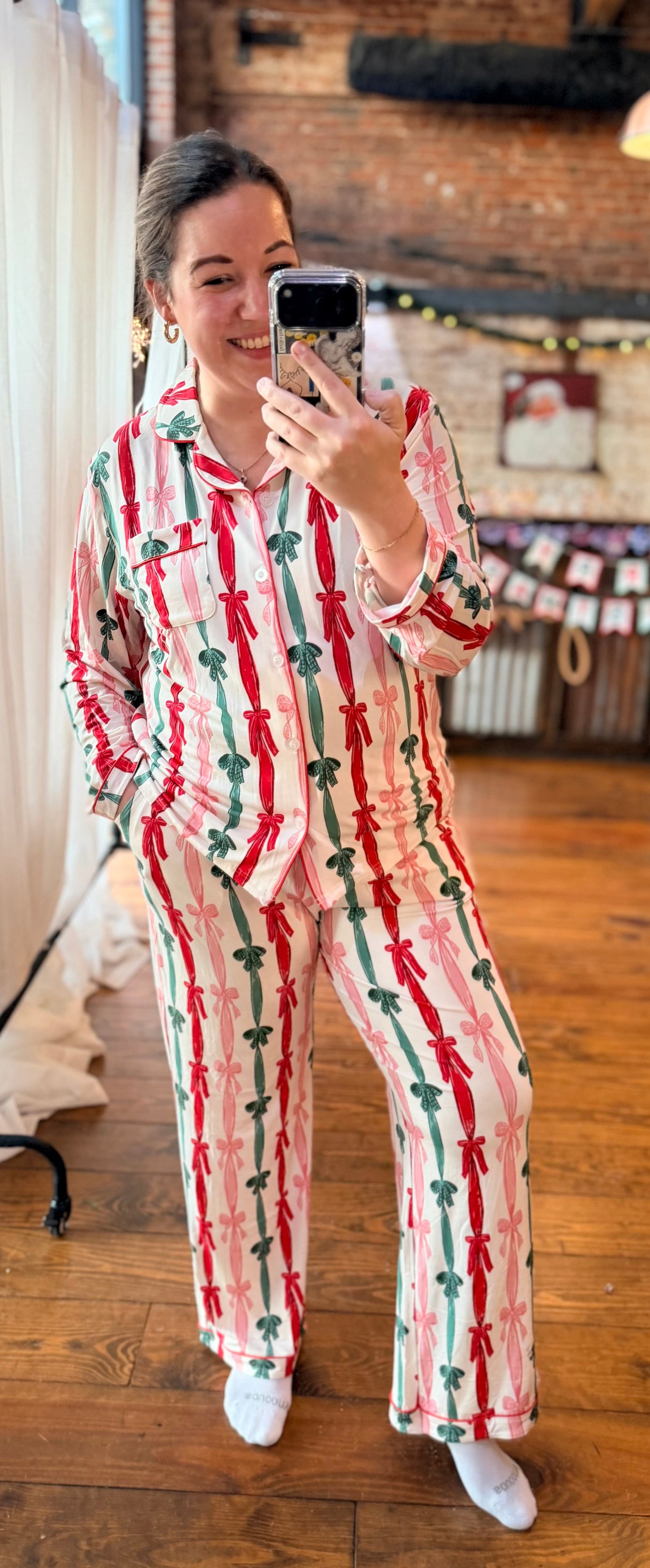 Christmas Bows Adult Button Down