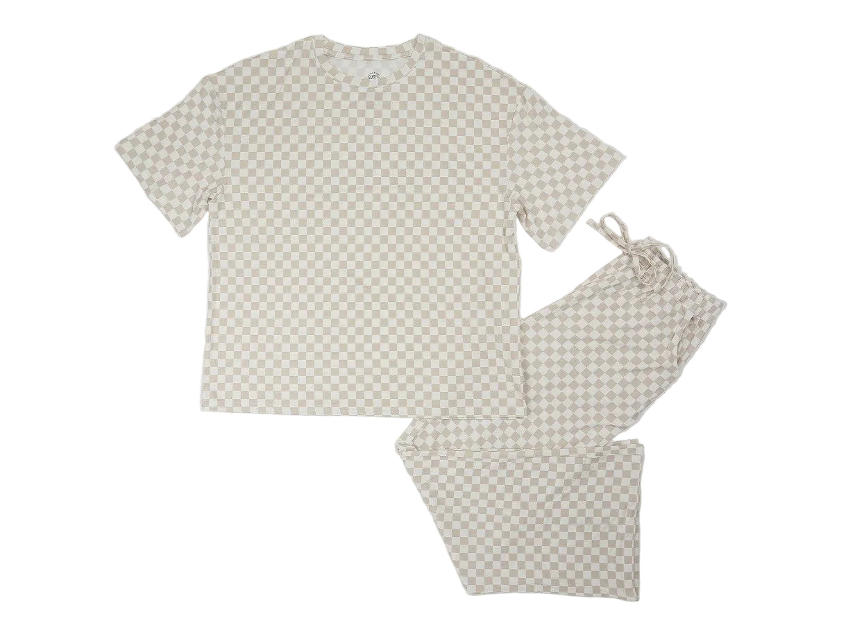 Cream Checkered Adult 2-Piece Set