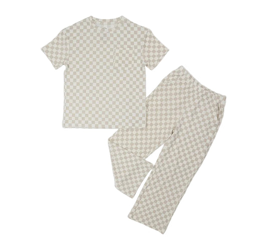 Cream Checkered Big Kid 2-Piece Set