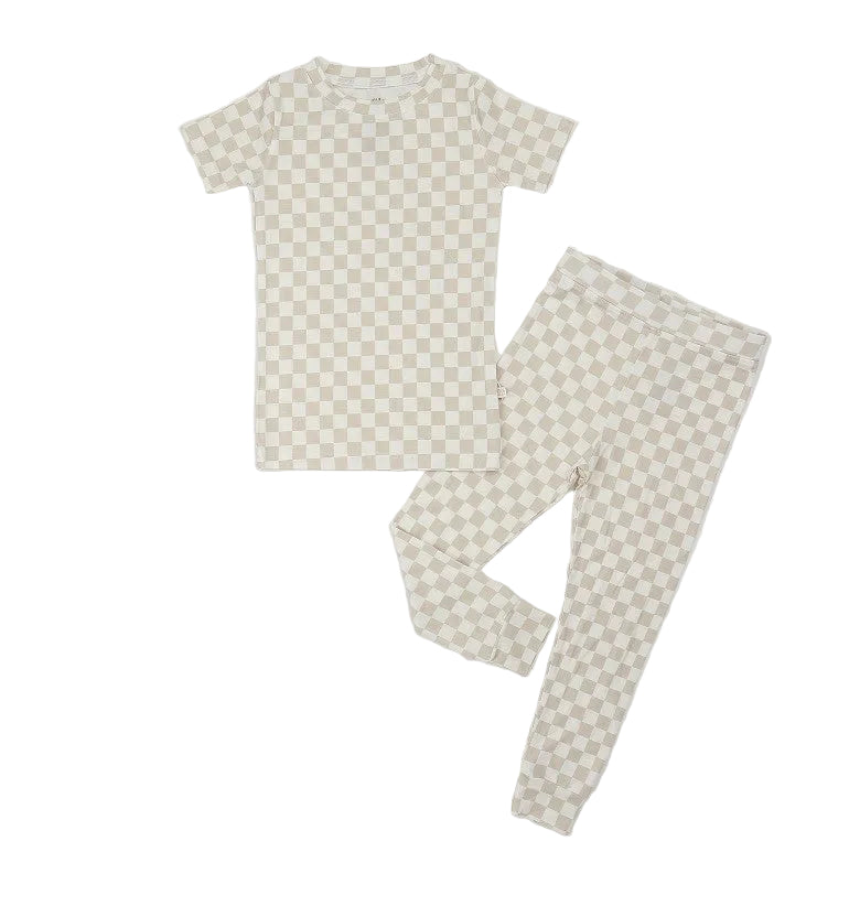 Cream Checkered Toddler 2-Piece Set